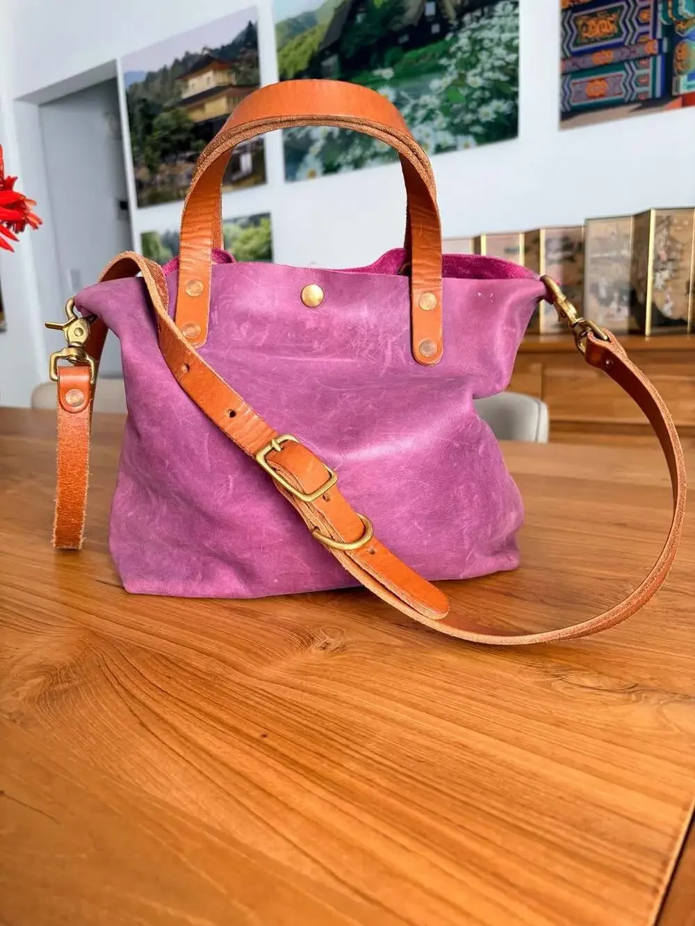 KMM & Co. Pink Bulldog Mini Tote Bag with Crossbody Strap